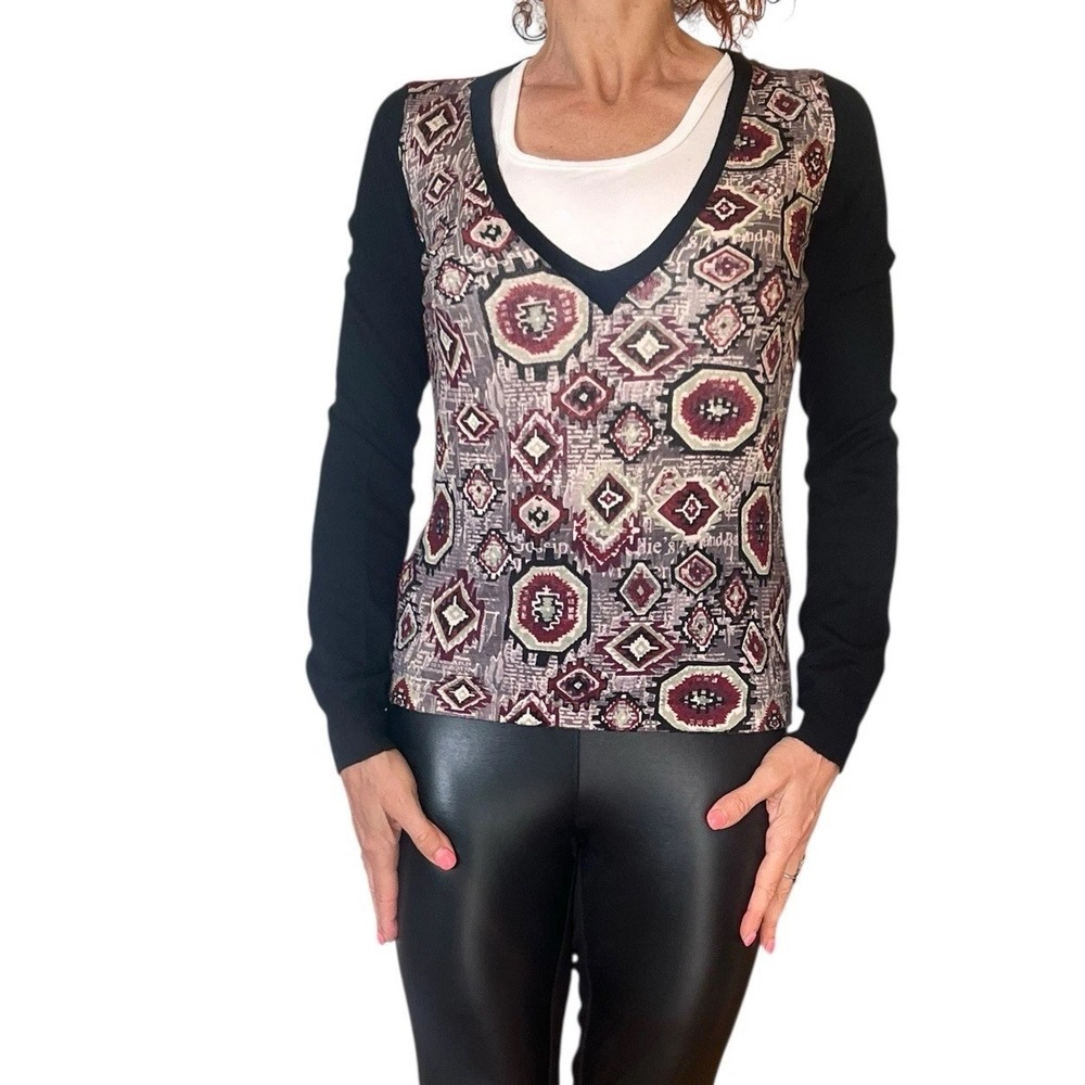 VINTAGE JOHN GALLIANO WOOL KNIT SWEATER JUMPER V NECK GEOMETRIC GEM PRINT XS